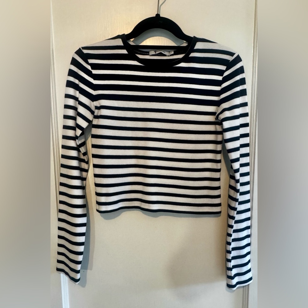 T by Alexander Wang striped long sleeve crop top